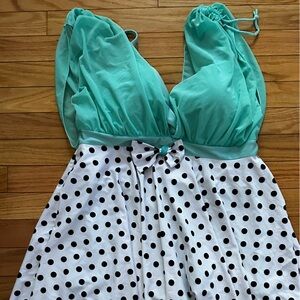Polka Dot Ladies One piece with Aqua Accents